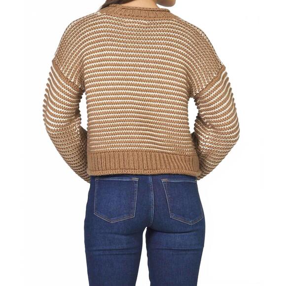 NEW DEAR JOHN DENIM pasquette long sleeve sweater in mocha stripe - Picture 3 of 4